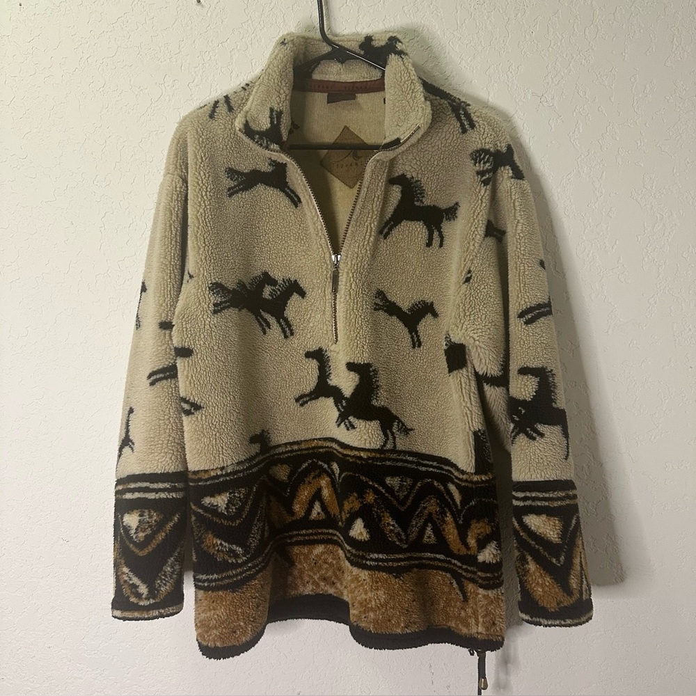 Vintage Horse Pattern Fleece Pullover